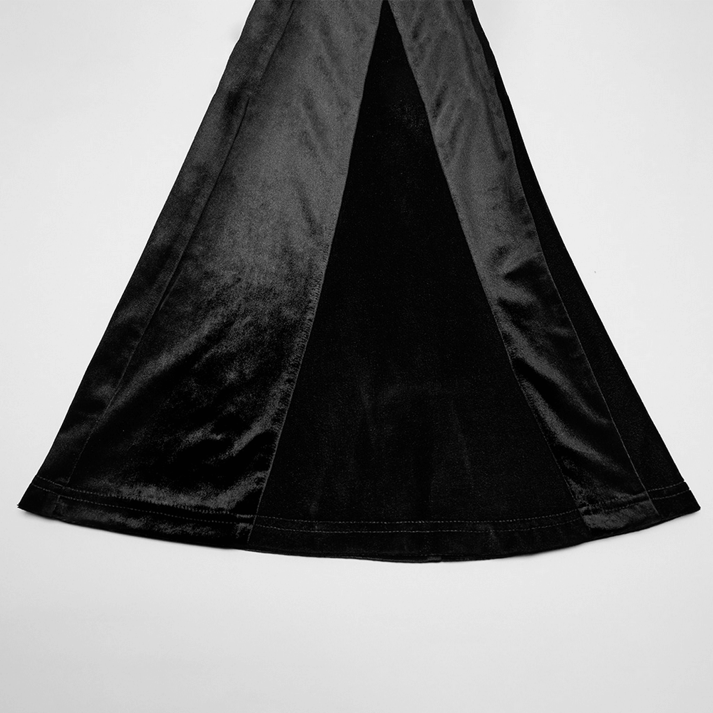 Female Goth Velvet Flared Pants with Waist Strap