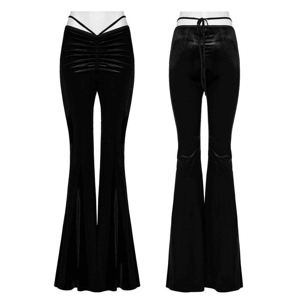 Female Goth Velvet Flared Pants with Waist Strap