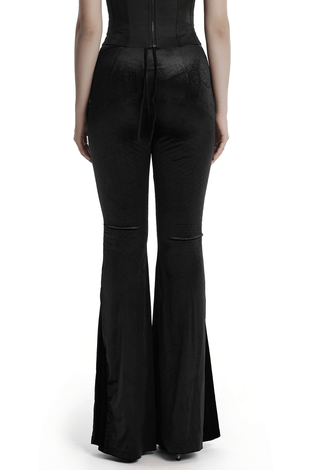 Female Goth Velvet Flared Pants with Waist Strap