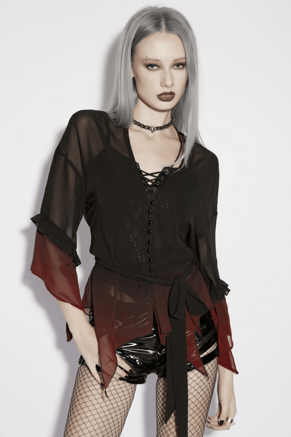 Female Gothic Gradient Chiffon Tie Waist Cover Up