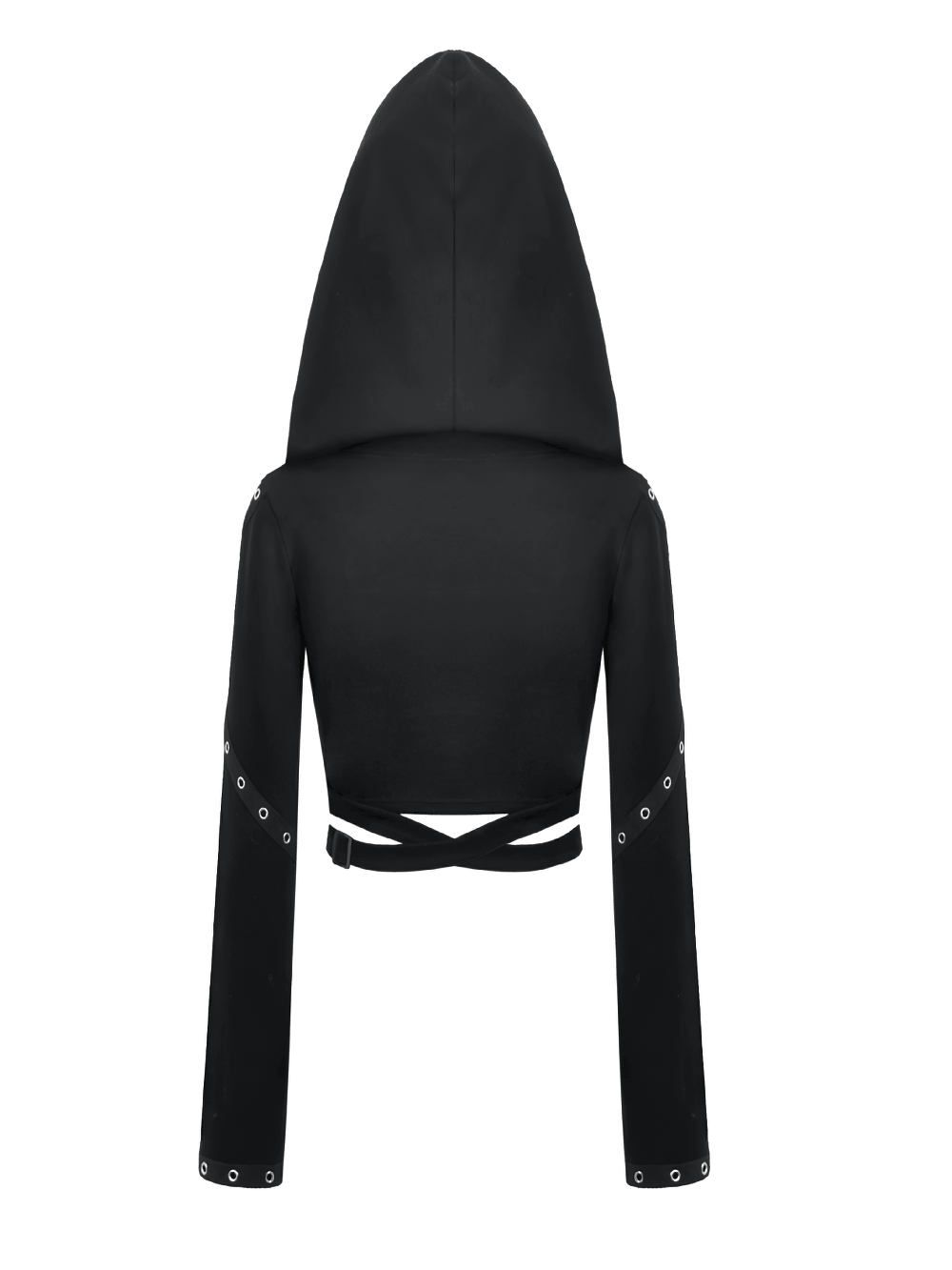 Female Gothic Hooded Crop Top with Chain and Buckle Detail