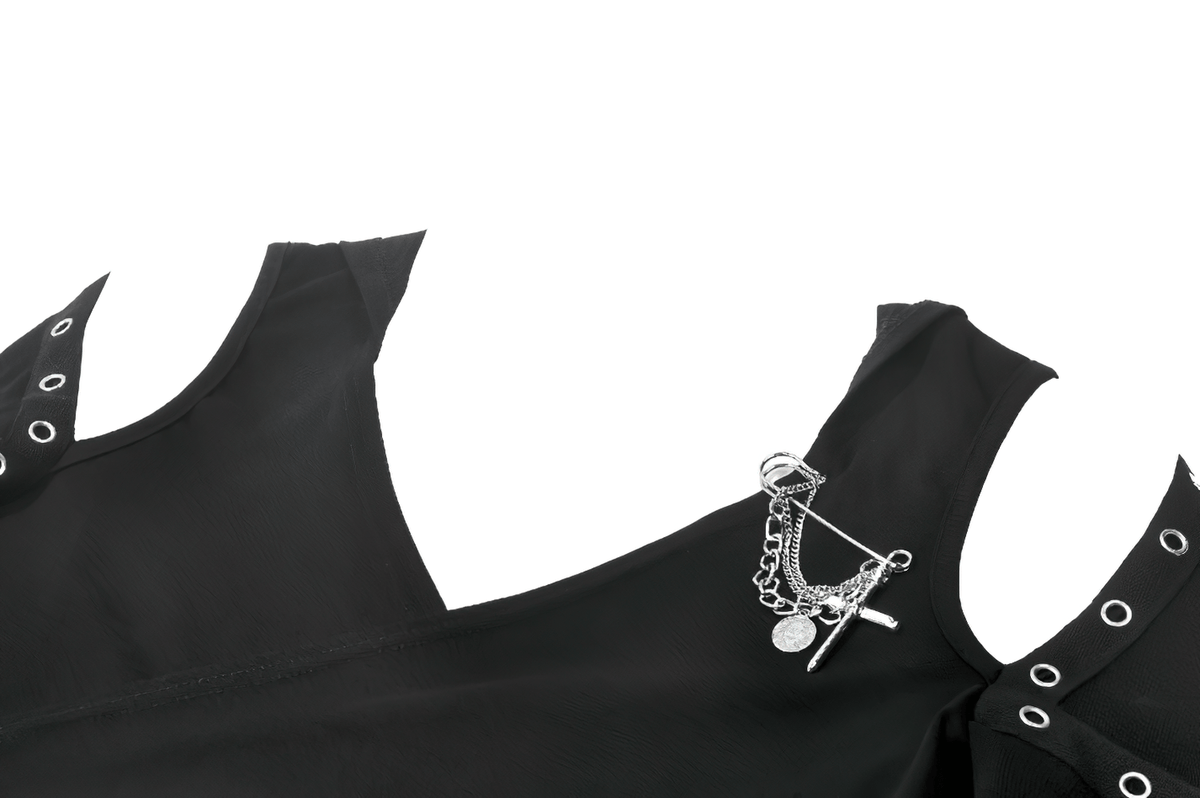 Female Gothic Hooded Crop Top with Chain and Buckle Detail