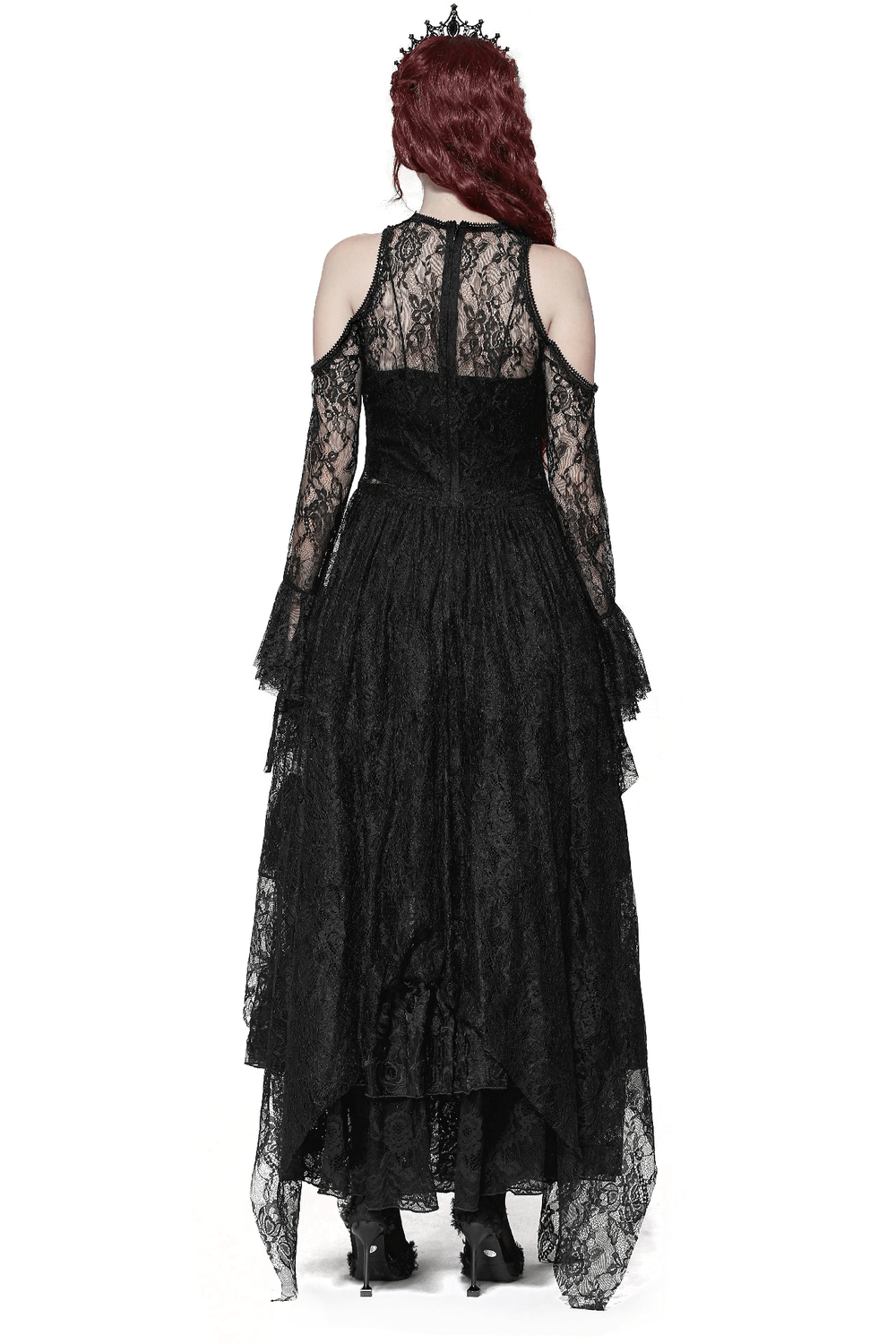 Female Gothic Lace Overlay Maxi Dress with Sleeves
