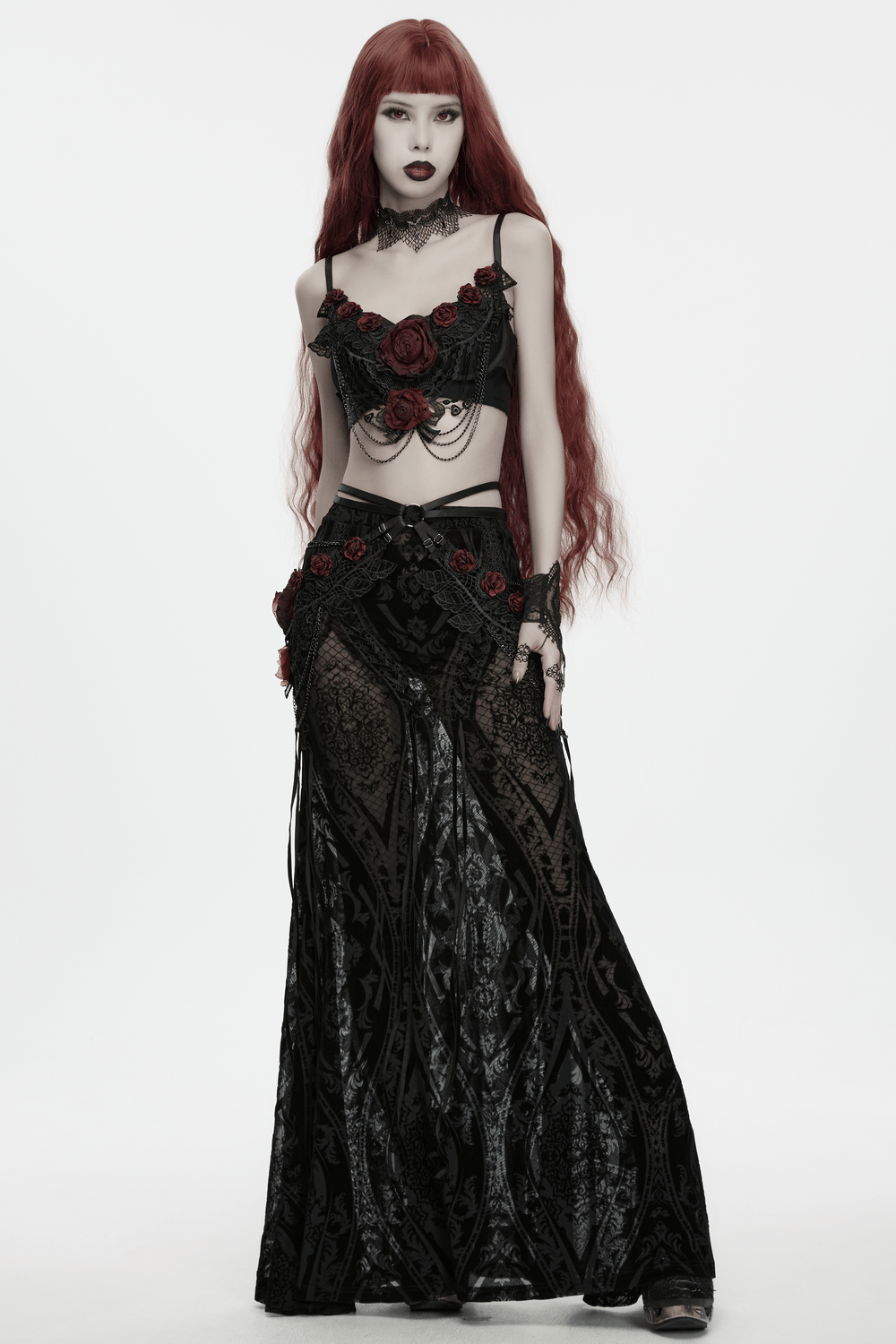 Female Gothic Lace Rose Hip Chain Harness Accessory