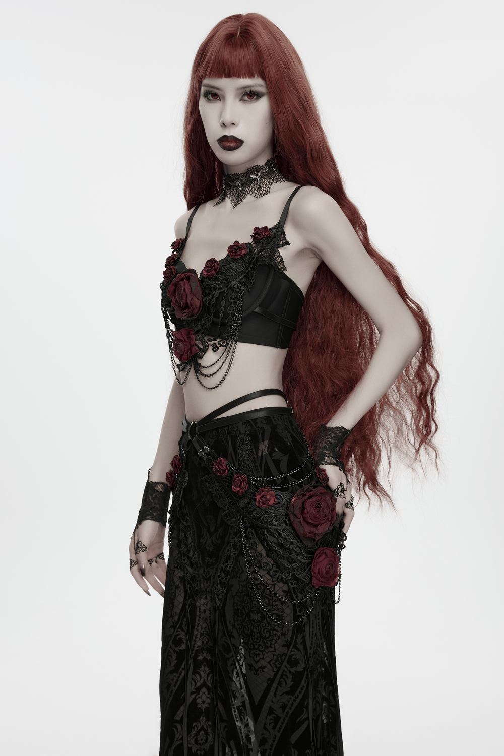 Female Gothic Lace Rose Hip Chain Harness Accessory