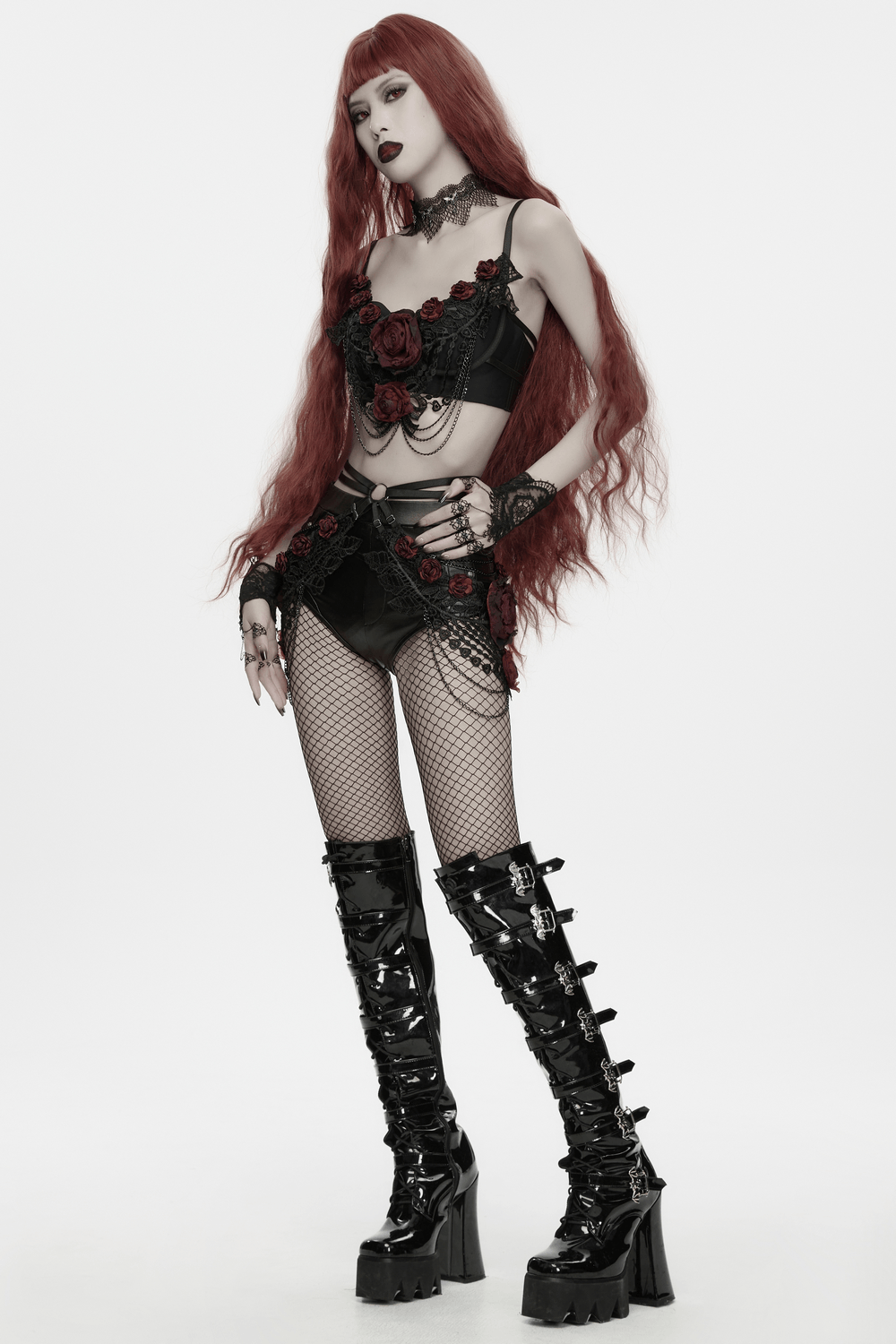 Female Gothic Lace Rose Hip Chain Harness Accessory