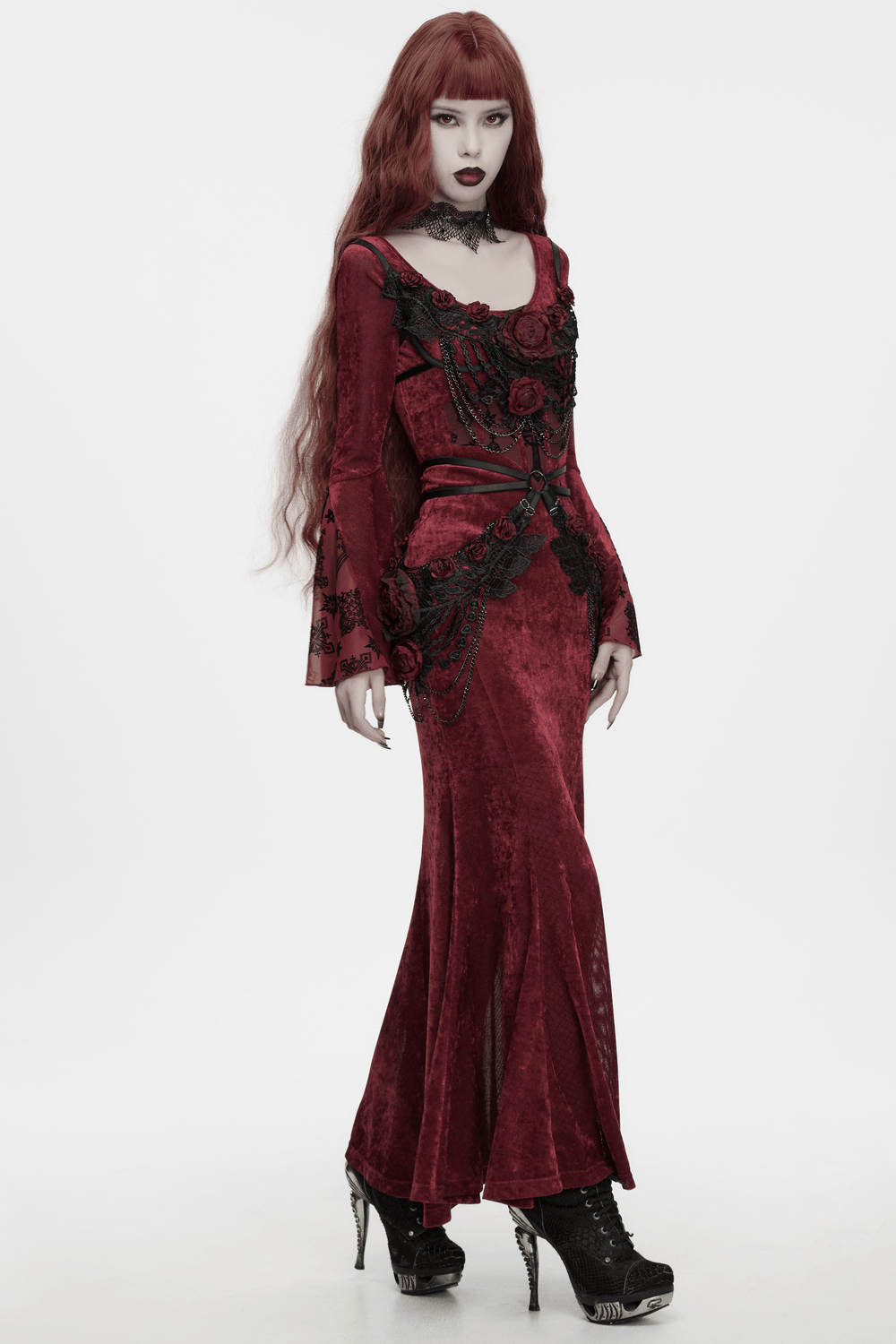 Female Gothic Lace Rose Hip Chain Harness Accessory