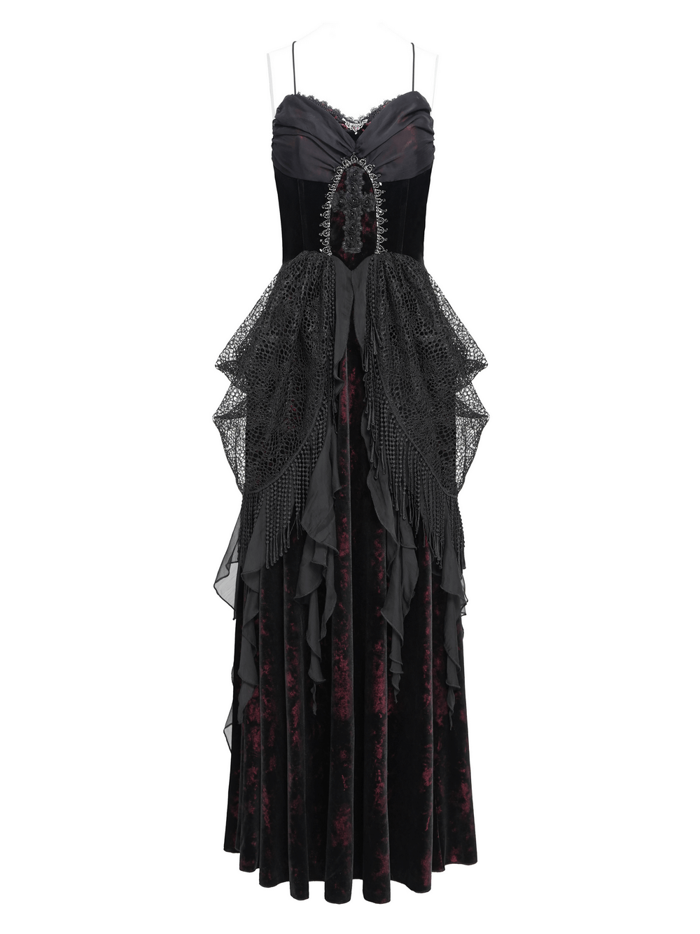 Female Gothic Lace-Up Dress with Ruffled Tulle Layers
