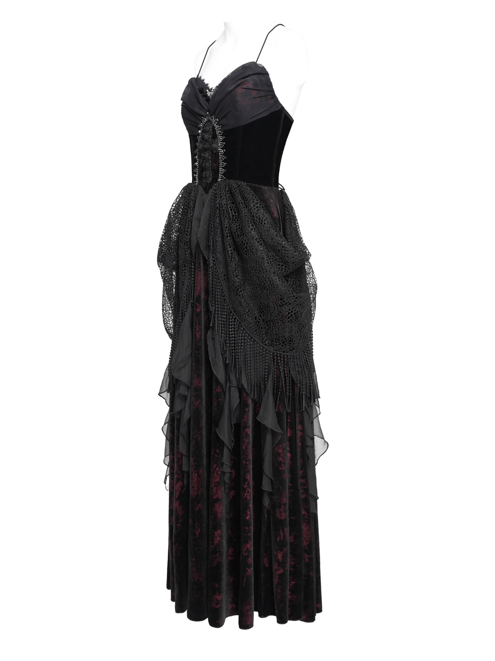 Female Gothic Lace-Up Dress with Ruffled Tulle Layers