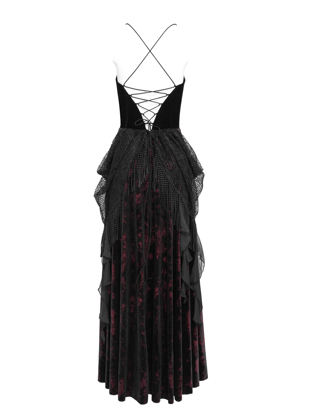 Female Gothic Lace-Up Dress with Ruffled Tulle Layers