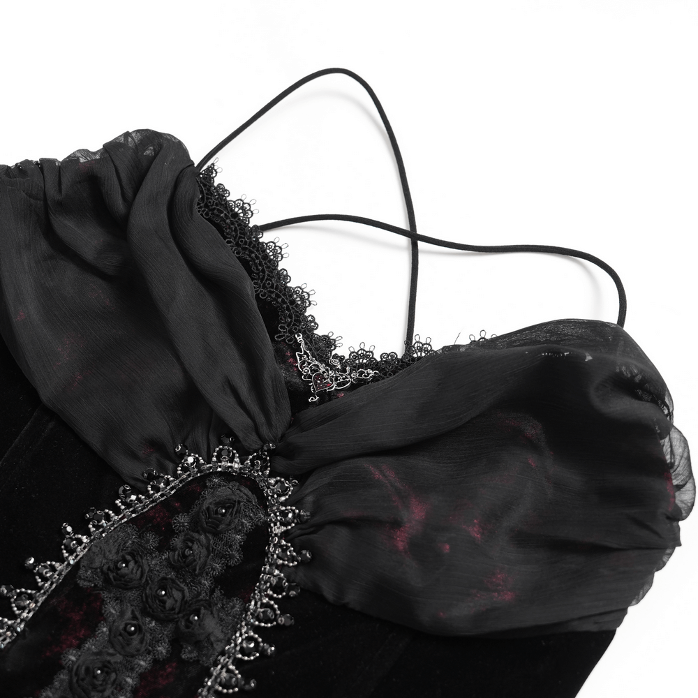 Female Gothic Lace-Up Dress with Ruffled Tulle Layers