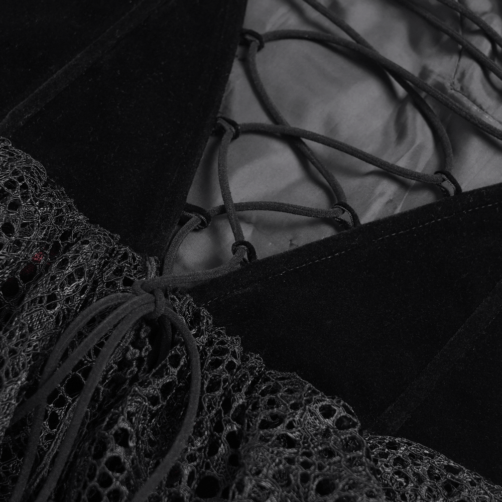 Female Gothic Lace-Up Dress with Ruffled Tulle Layers