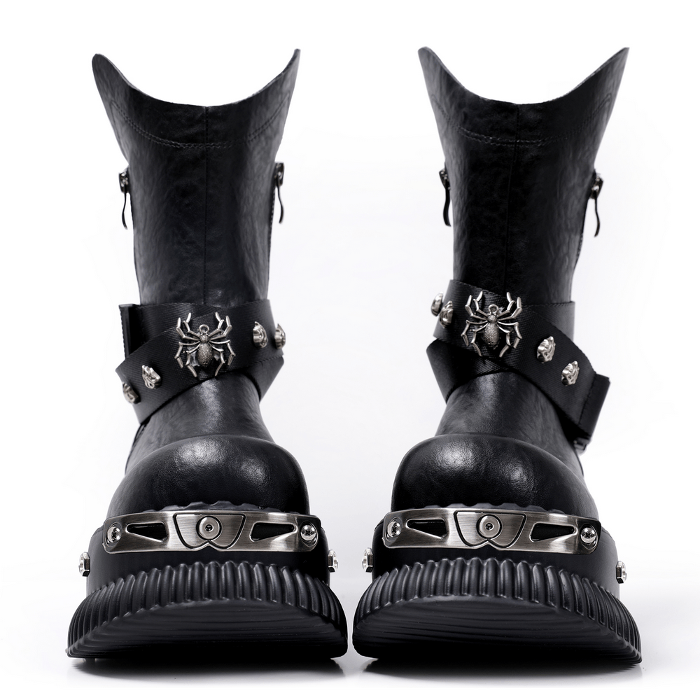 Female Gothic Platform Buckle Ankle Boots With Spikes