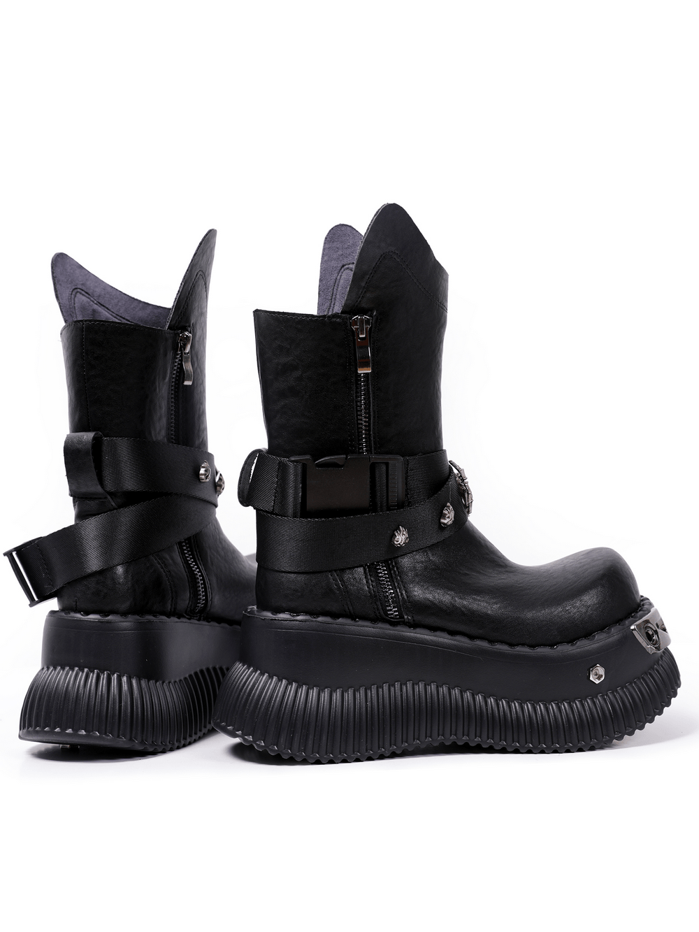 Female Gothic Platform Buckle Ankle Boots With Spikes