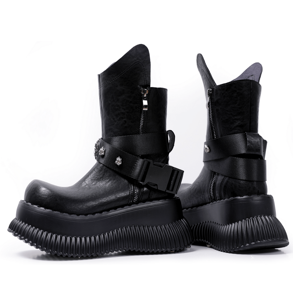Female Gothic Platform Buckle Ankle Boots With Spikes