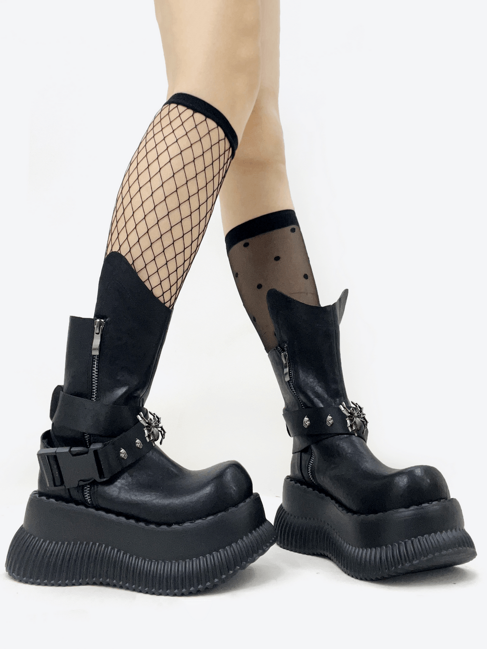 Female Gothic Platform Buckle Ankle Boots With Spikes