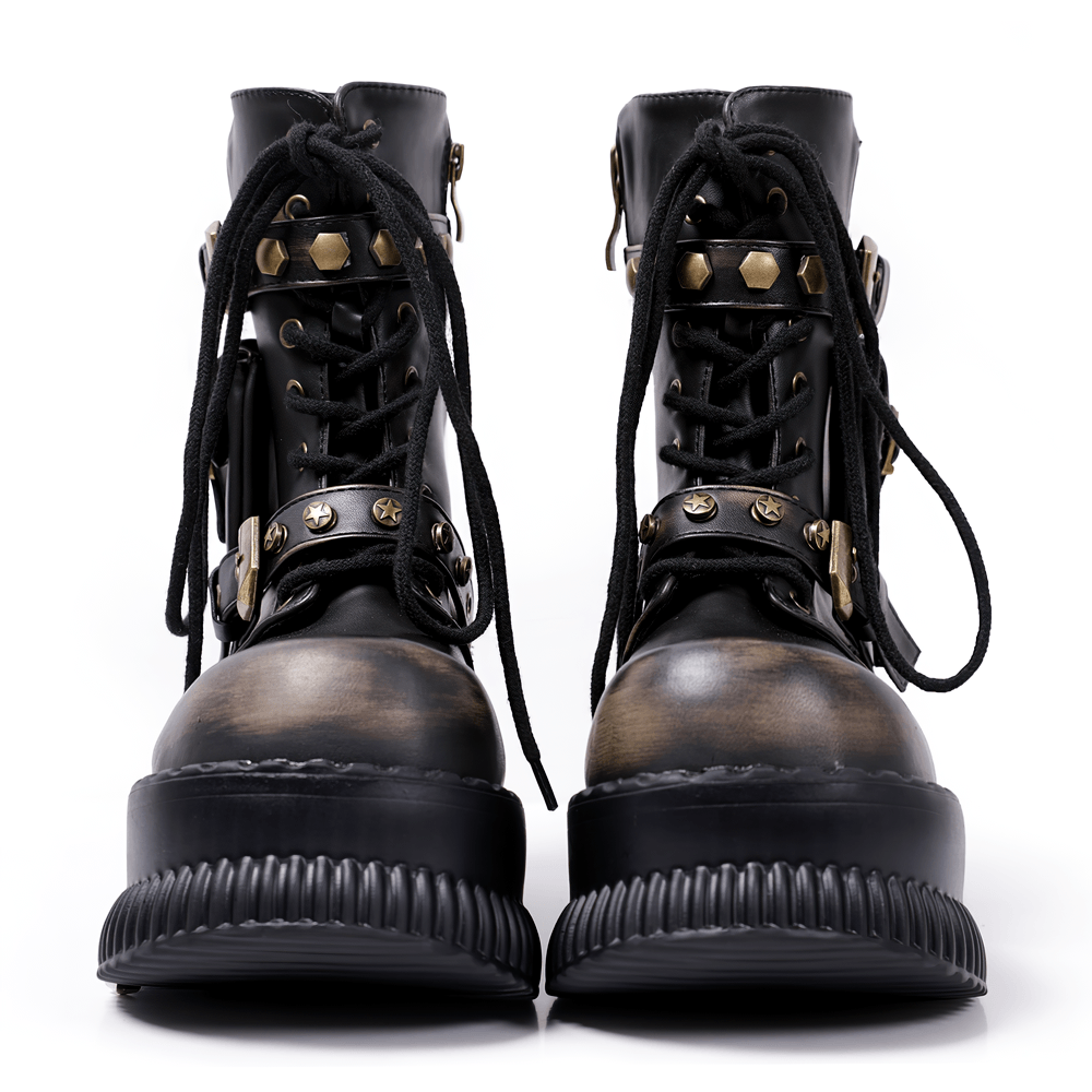 Female Gothic Platform Combat Boots With Buckle Straps
