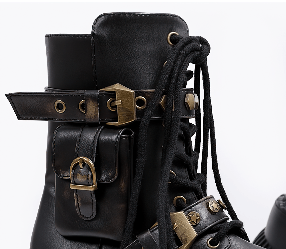 Female Gothic Platform Combat Boots With Buckle Straps