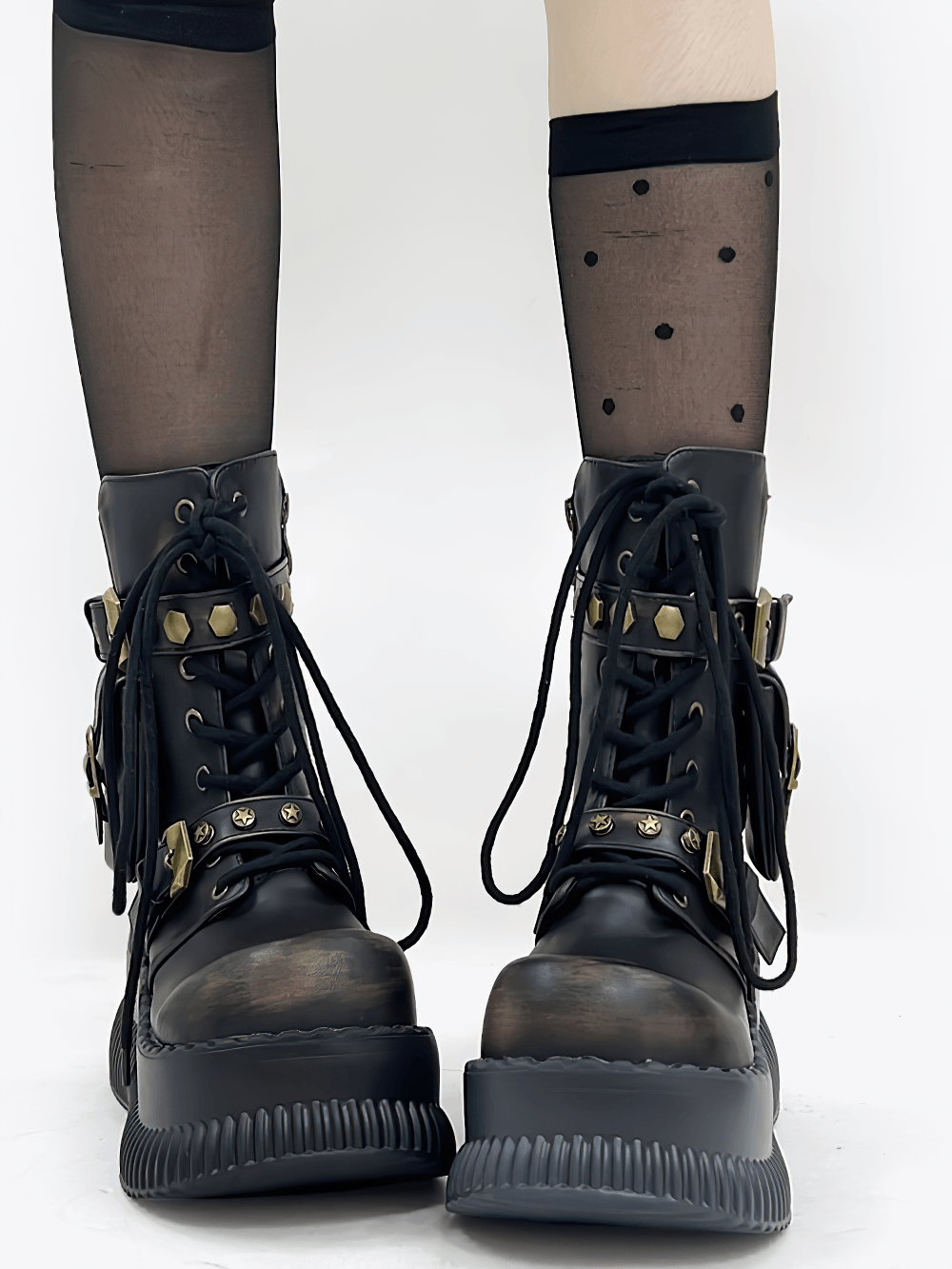 Female Gothic Platform Combat Boots With Buckle Straps