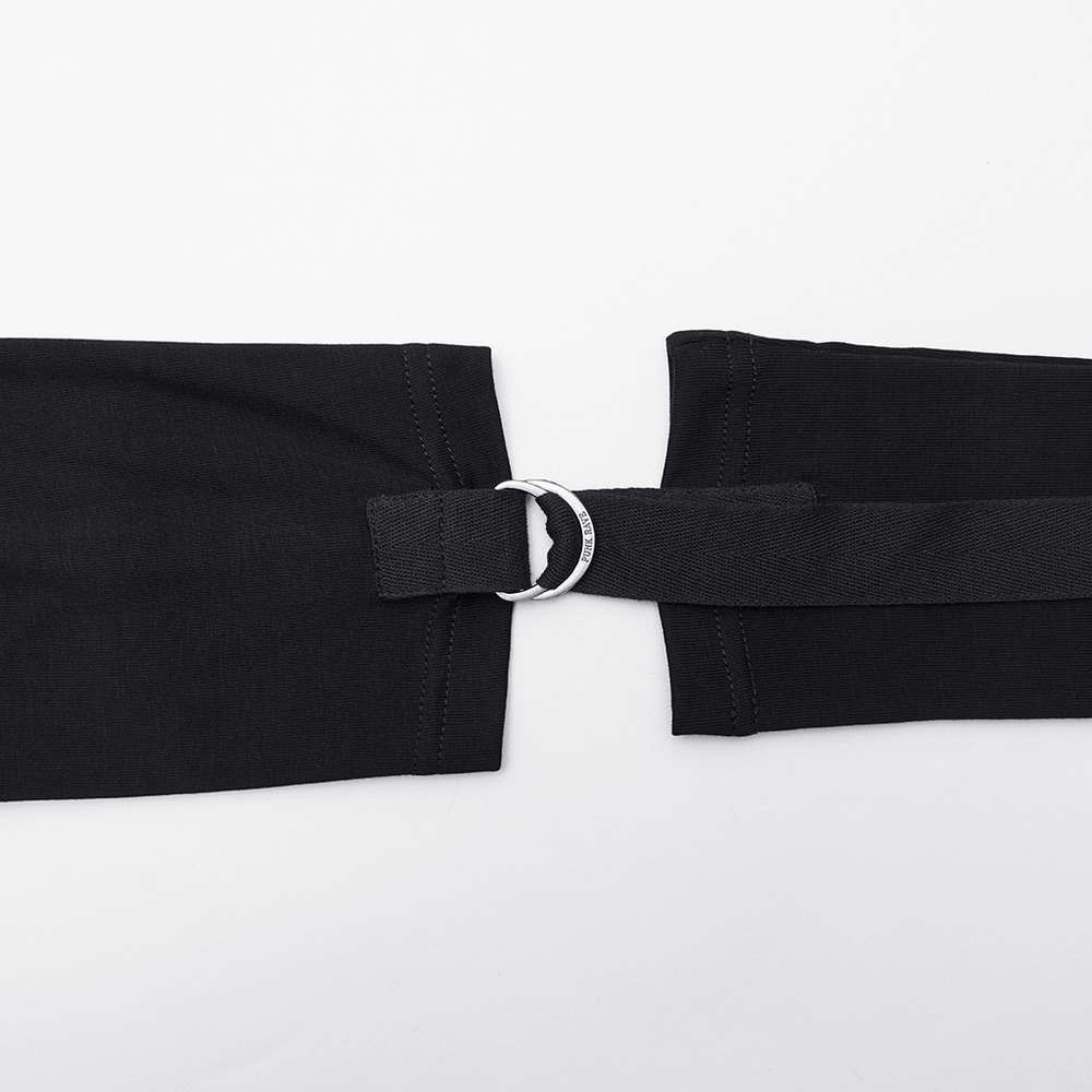 Female Hooded Black Dress with Mesh Waist and Straps