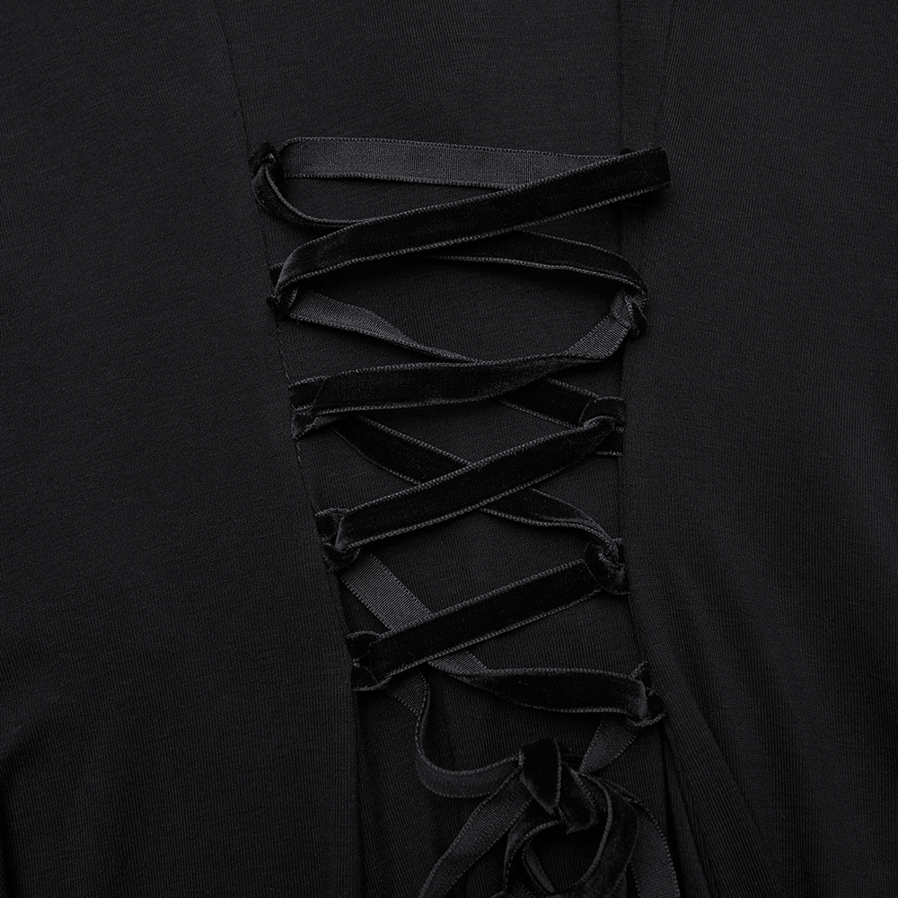 Female Hooded Black Dress with Mesh Waist and Straps