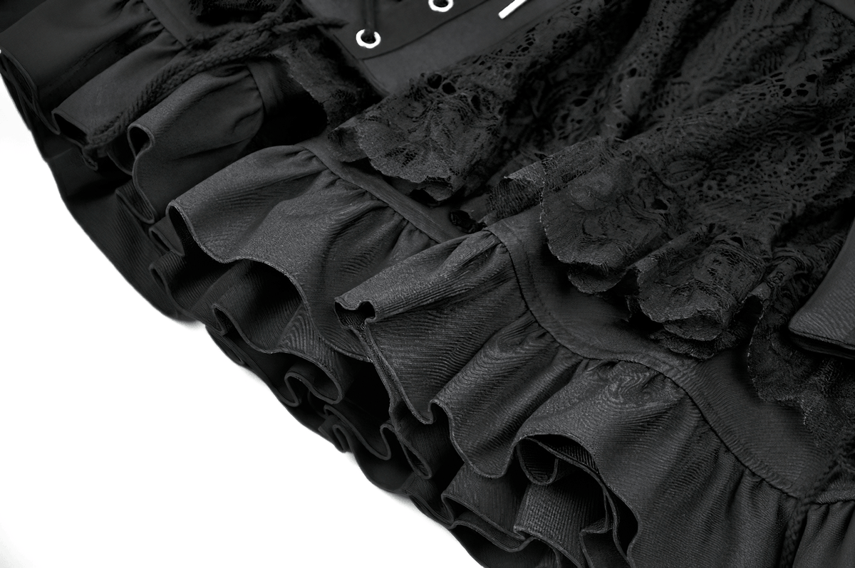 Female Lace Mini Skirt with Buckled Waist and Cross Zips