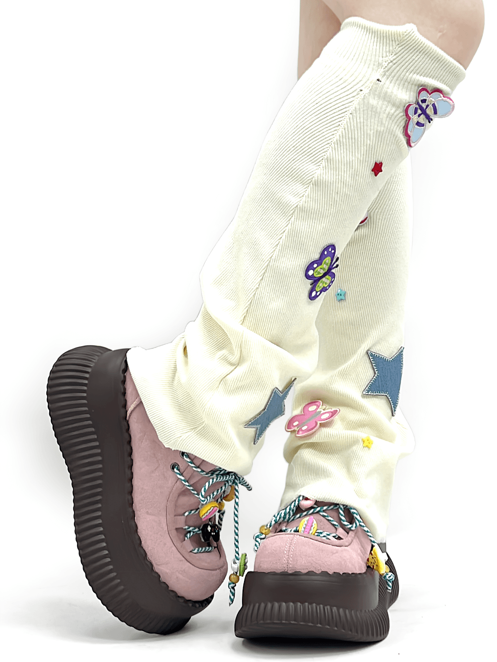 Female Pastel Pink Platform Sneakers With Charm Laces