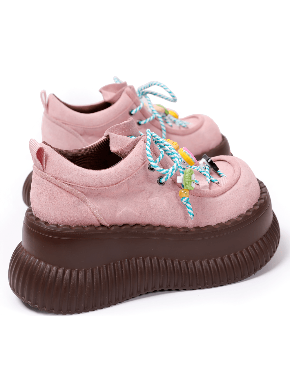 Female Pastel Pink Platform Sneakers With Charm Laces