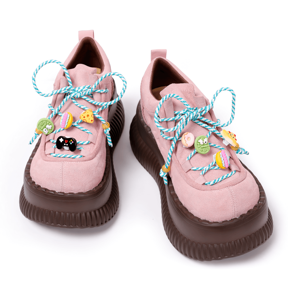Female Pastel Pink Platform Sneakers With Charm Laces
