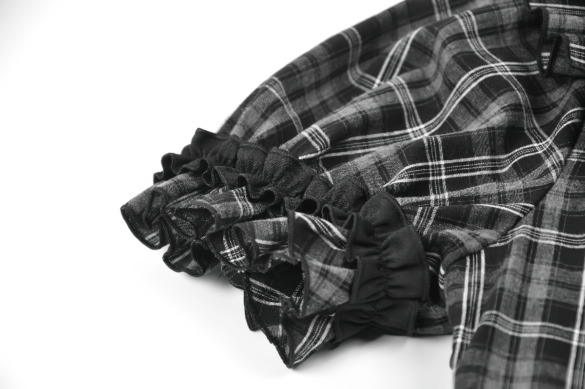 Female Plaid Lolita Dress with Lace Ruffle Trim and Bow