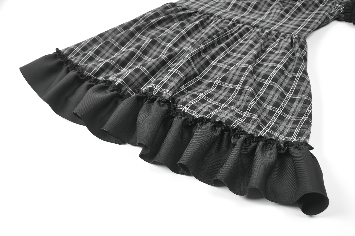 Female Plaid Lolita Dress with Lace Ruffle Trim and Bow