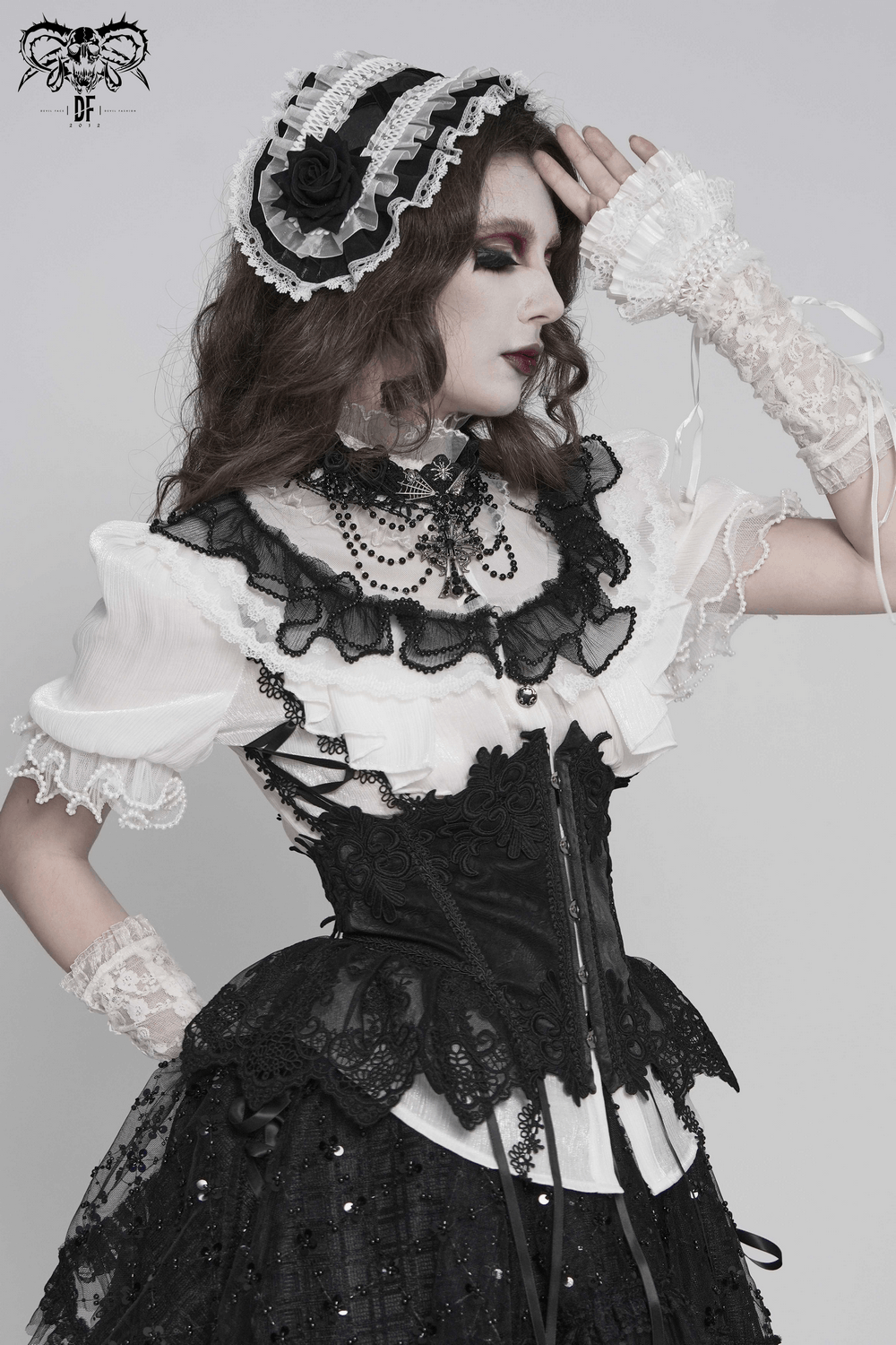 Female Victorian Blouse with Black Lace-Up Corset Back