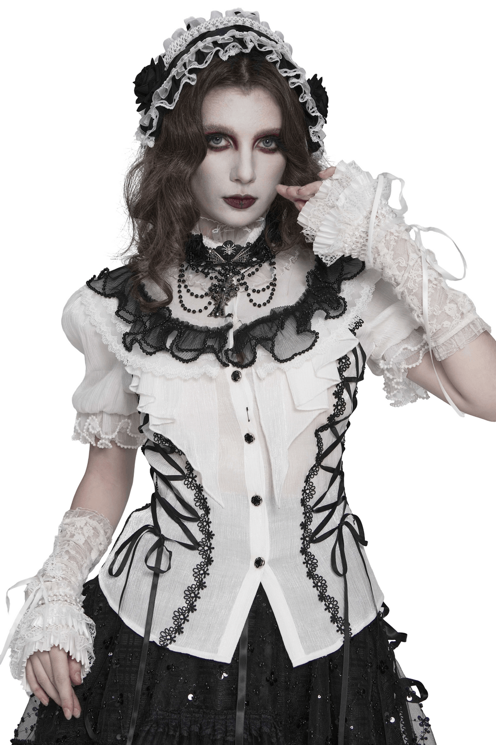 Female Victorian Blouse with Black Lace-Up Corset Back