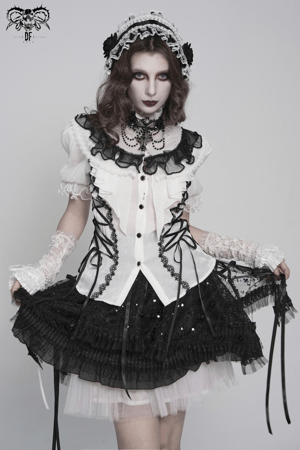 Female Victorian Blouse with Black Lace-Up Corset Back