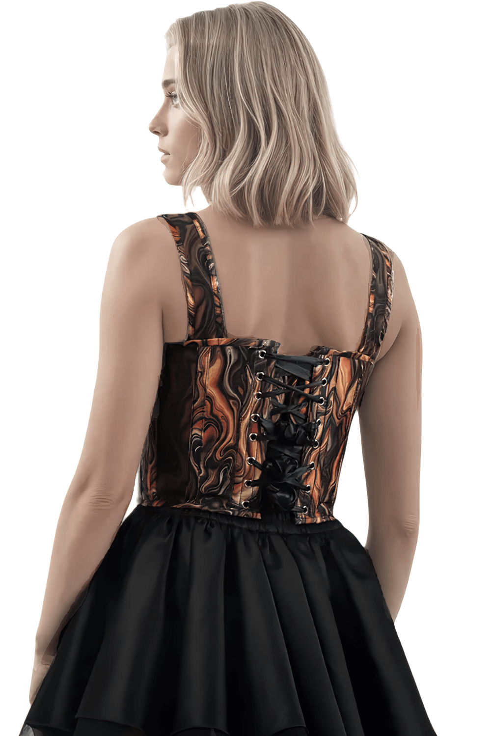 Fiery Tone Corset Top with Digital Print and Steel Boning