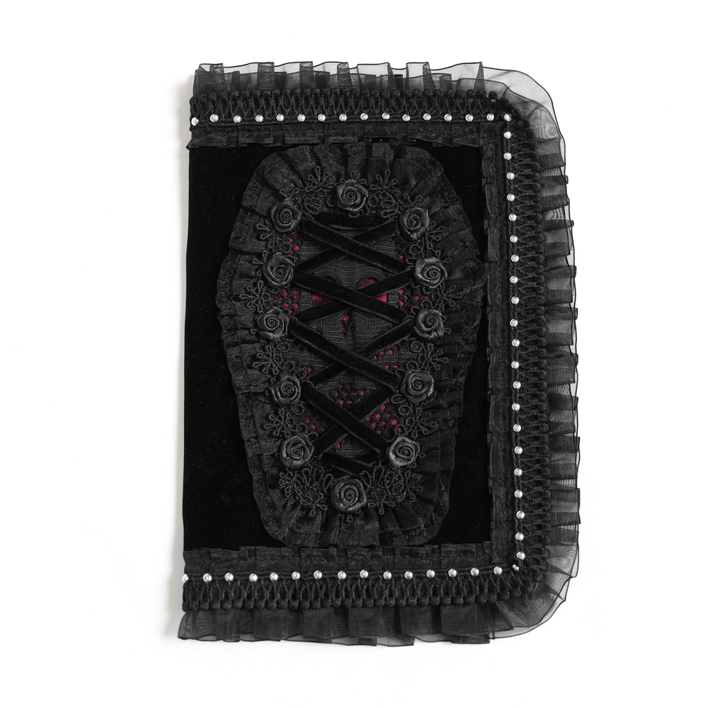 Velvet Notebook Cover with Lace and Corset Detail