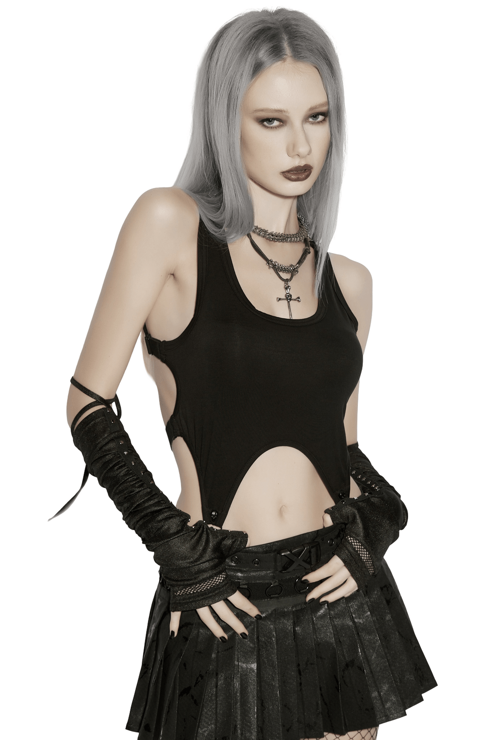 Goth Cutout Clip Hem Tank Top with Adjustable Back