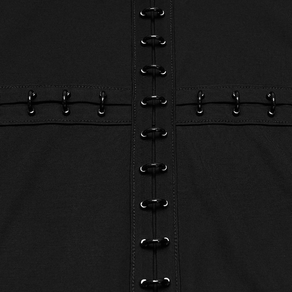 Goth Dark Top with Punk Hood and Hooked Chest Details