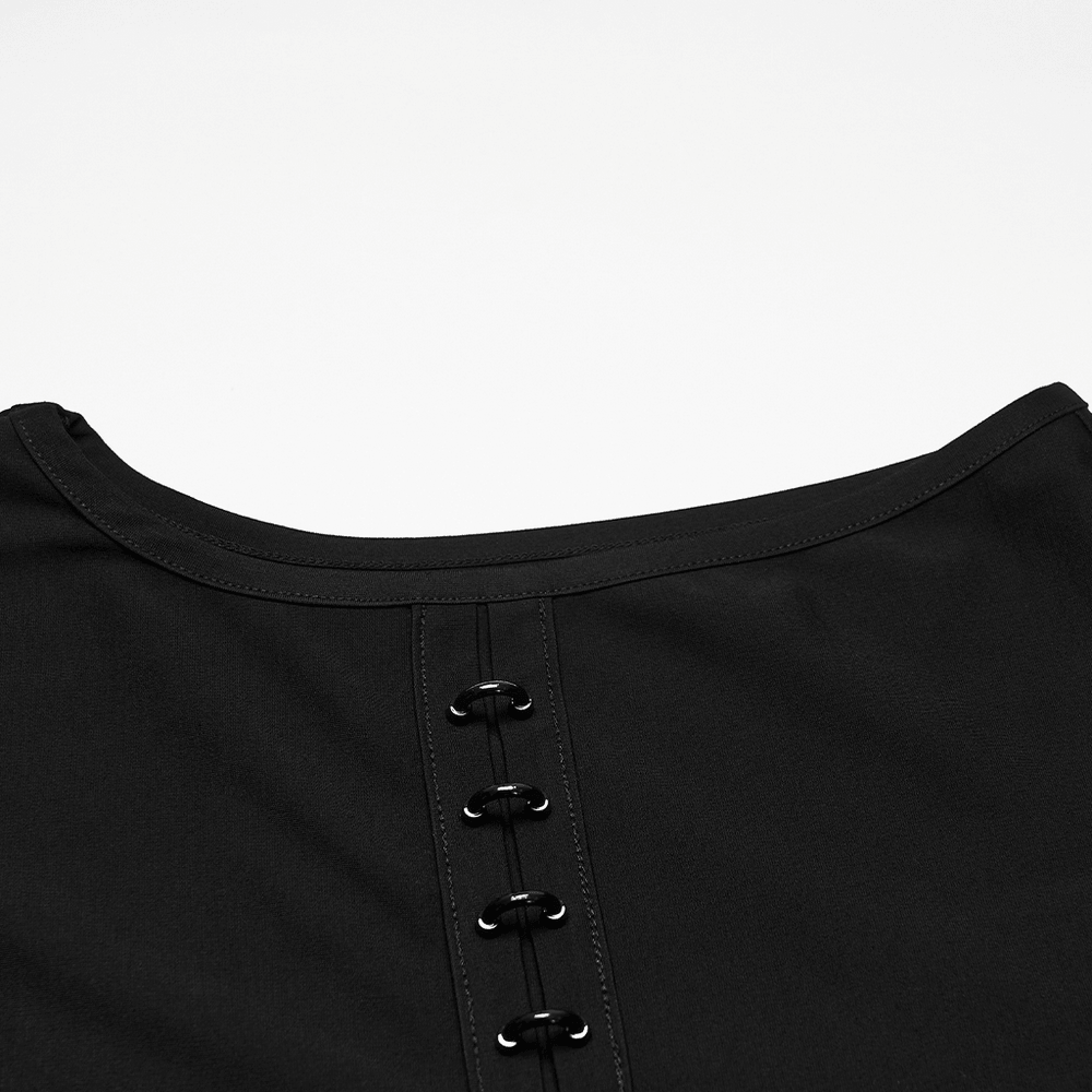 Goth Dark Top with Punk Hood and Hooked Chest Details