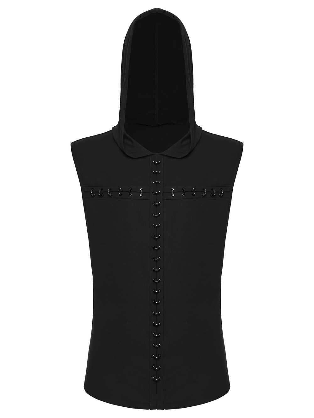 Goth Dark Top with Punk Hood and Hooked Chest Details