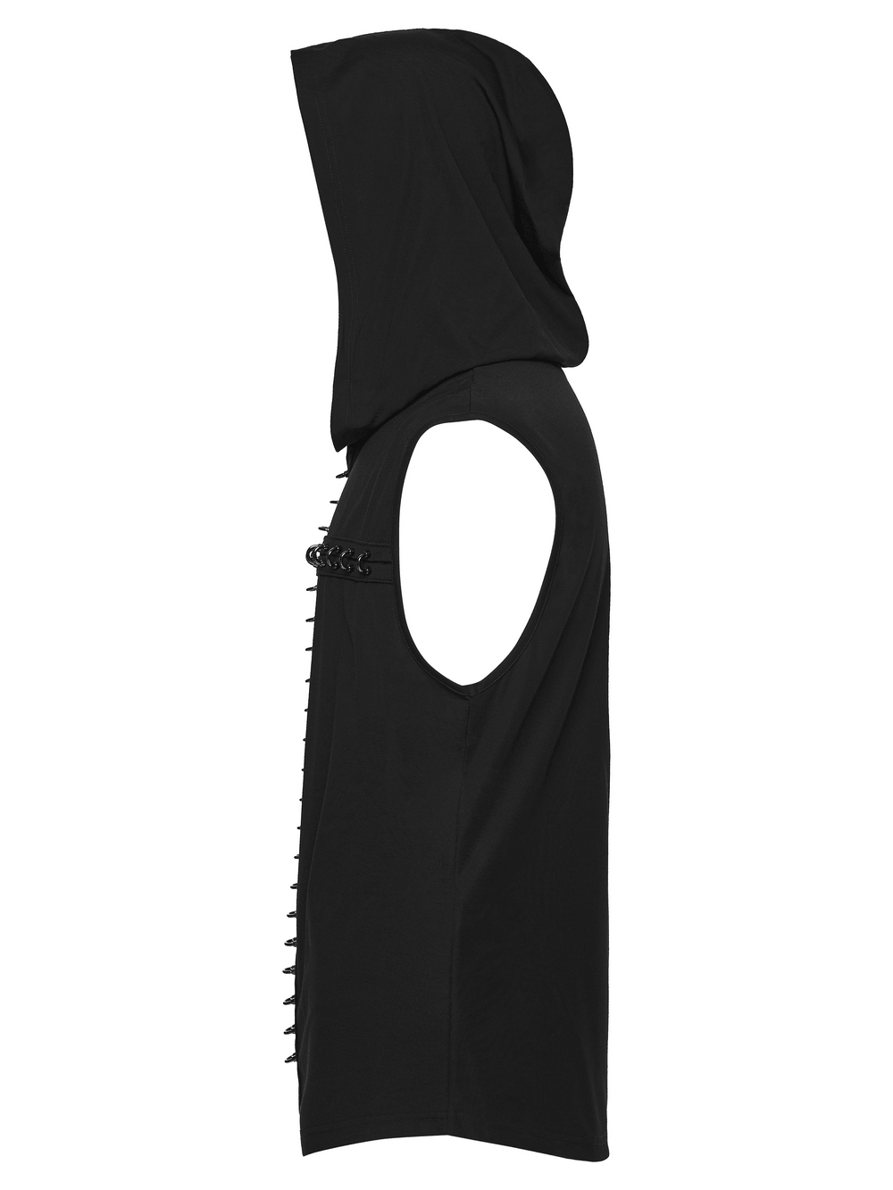 Goth Dark Top with Punk Hood and Hooked Chest Details