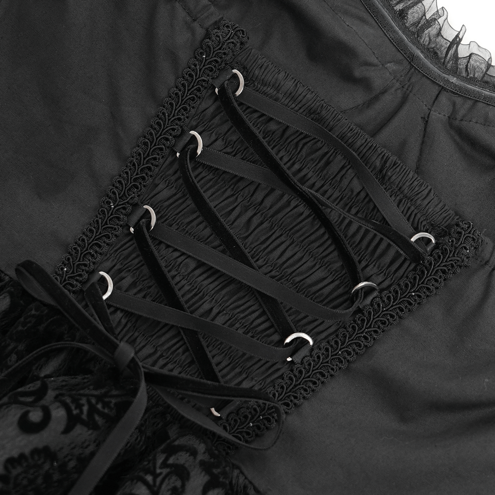Goth Halter Dress with Lace Overlay and Tulle Skirt