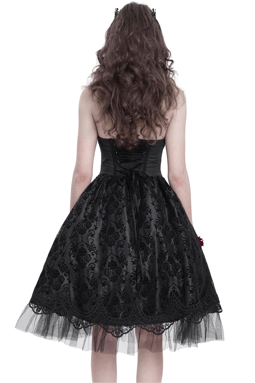 Goth Halter Dress with Lace Overlay and Tulle Skirt