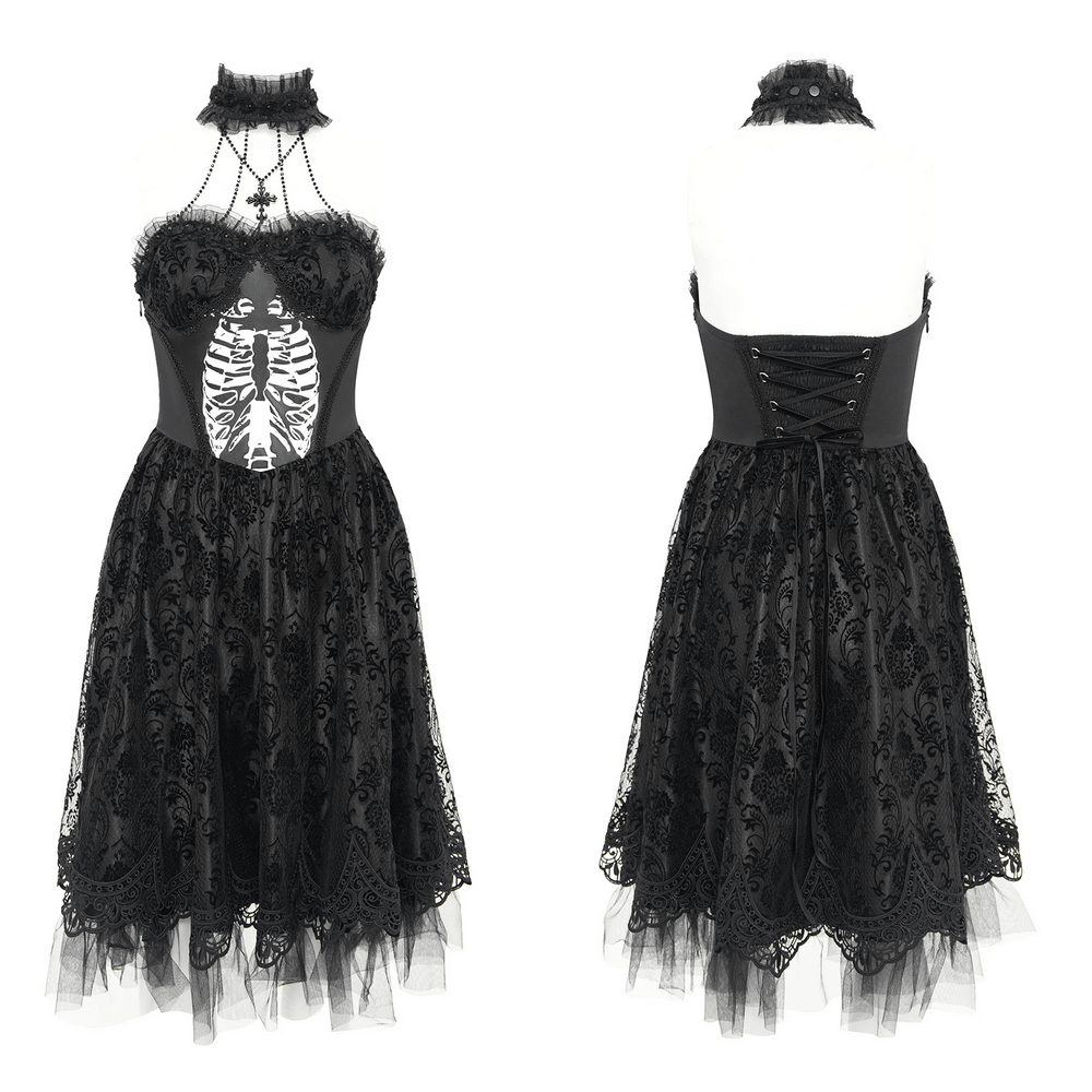 Goth Halter Dress with Lace Overlay and Tulle Skirt