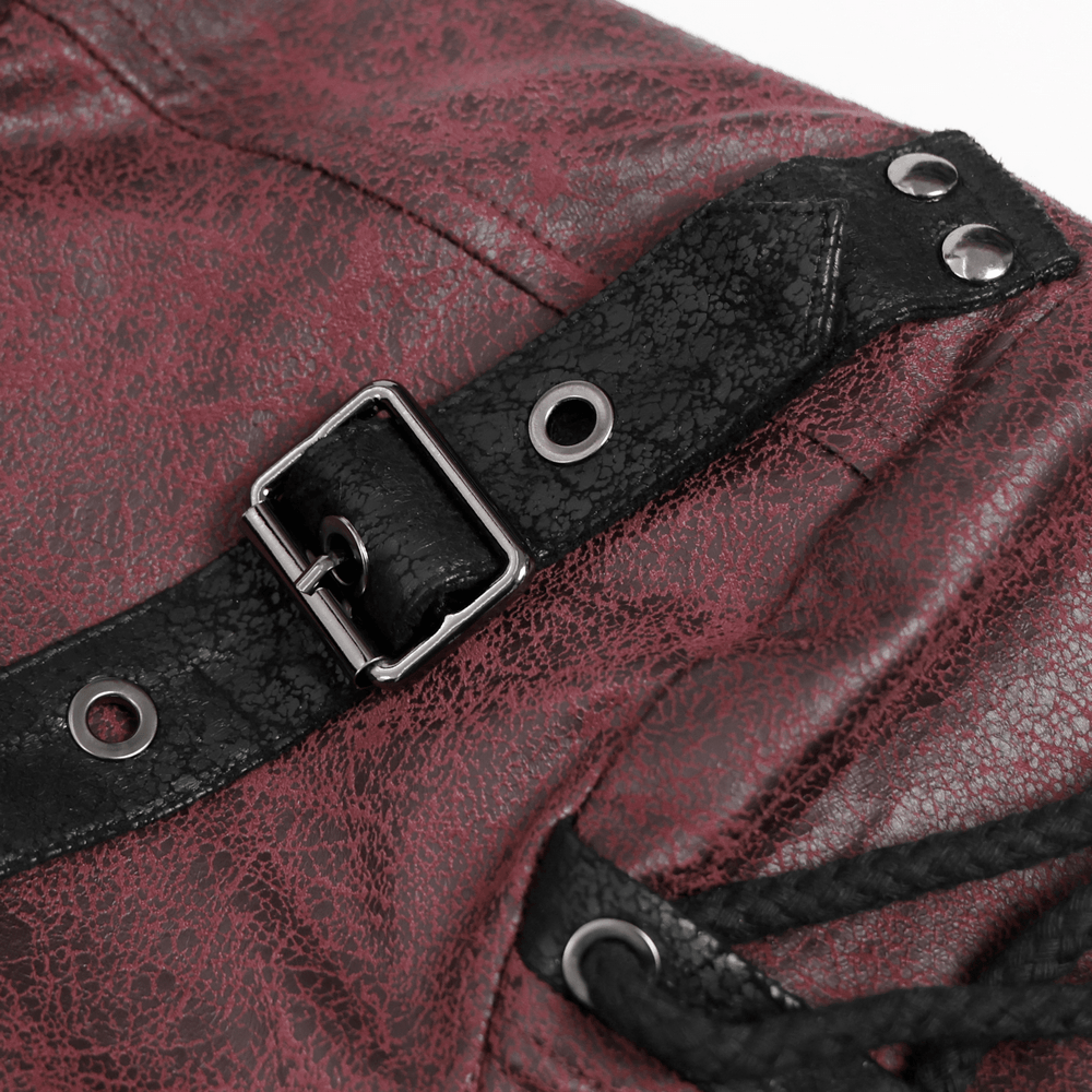 Goth Hooded Long Coat with Buckle Harness Details for Men
