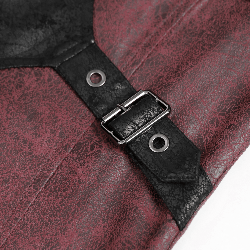 Goth Hooded Long Coat with Buckle Harness Details for Men