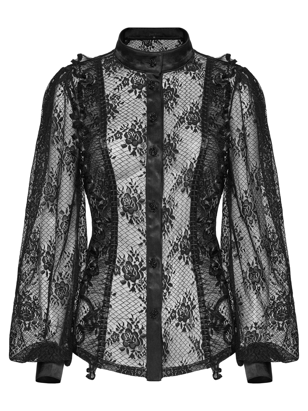 Goth Lace Transparent Blouse with Mesh and Rose Design