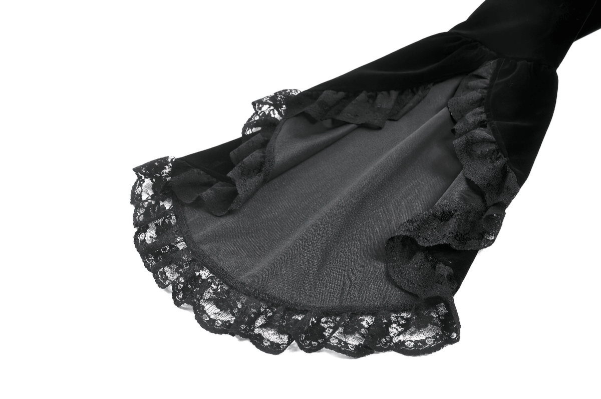 Goth Lace-Up Tiered High-Low Jacket with Bell Sleeves