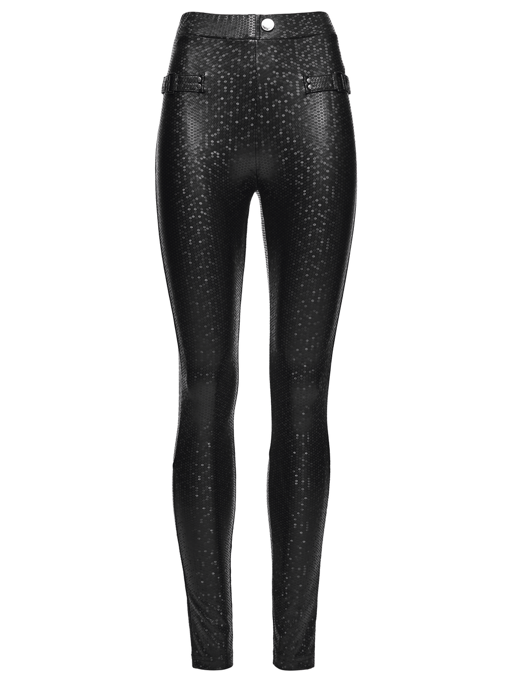 Goth Leggings with Stretch Fabric and Buckle Straps Pockets
