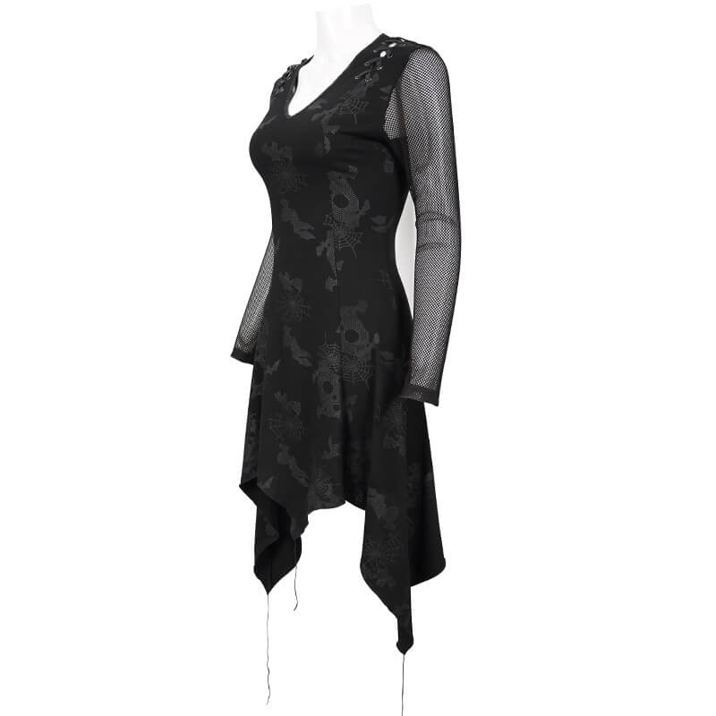Goth Punk Drawstring Decoration V-neck Printed Asymmetrical Dress